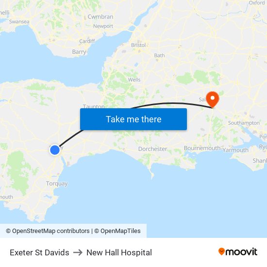 Exeter St Davids to New Hall Hospital map