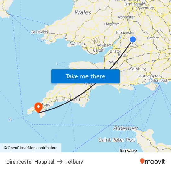 Cirencester Hospital to Tetbury map