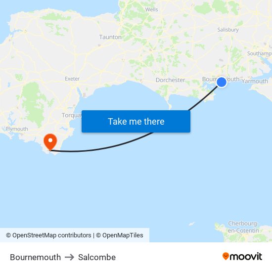 Bournemouth to Salcombe map