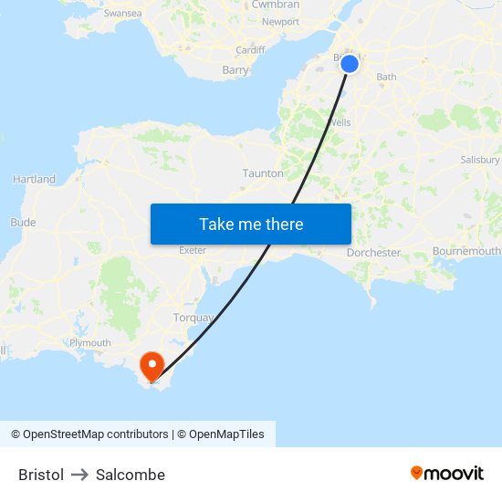 Bristol to Salcombe map