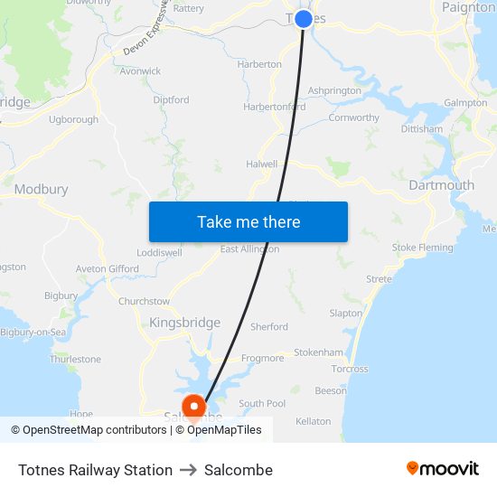 Totnes Railway Station to Salcombe map