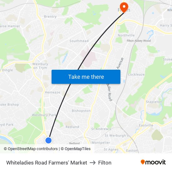 Whiteladies Road Farmers' Market to Filton map