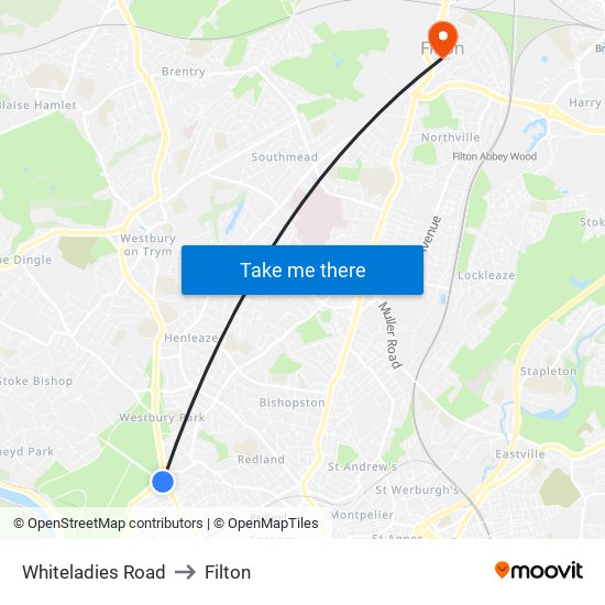 Whiteladies Road to Filton map