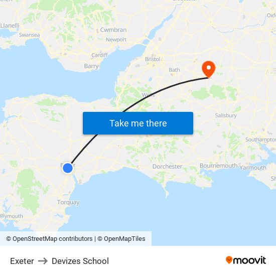 Exeter to Devizes School map