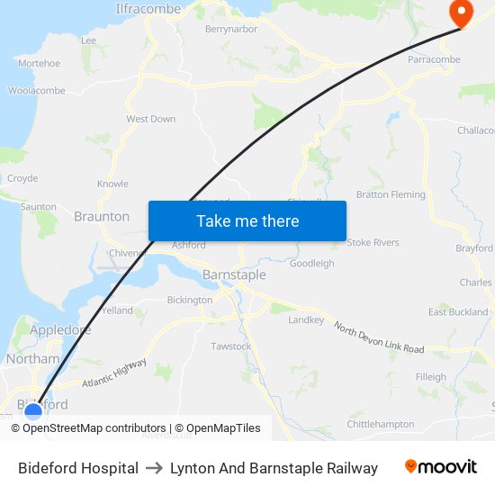 Bideford Hospital to Lynton And Barnstaple Railway map