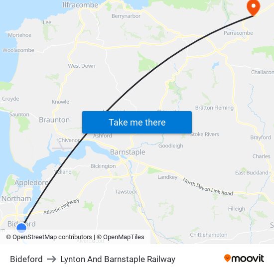 Bideford to Lynton And Barnstaple Railway map