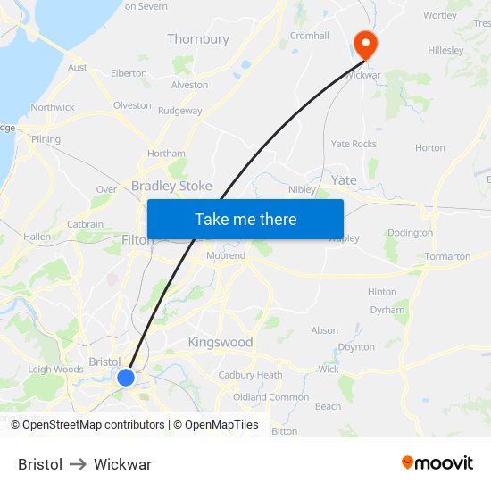 Bristol to Wickwar map