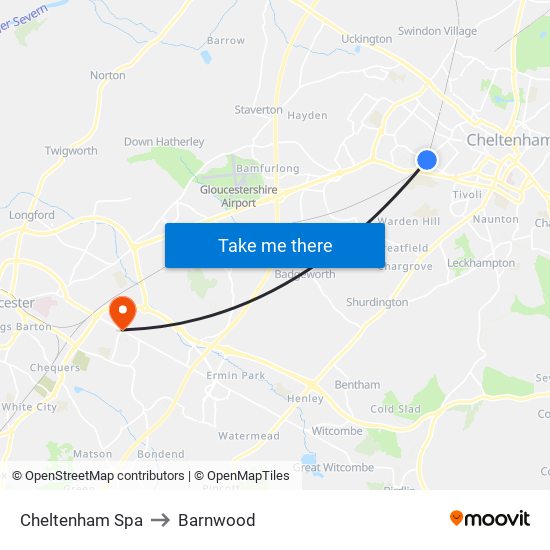 Cheltenham Spa to Barnwood map