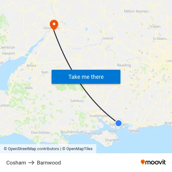 Cosham to Barnwood map
