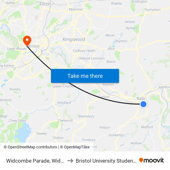 Widcombe Parade, Widcombe to Bristol University Student Union map