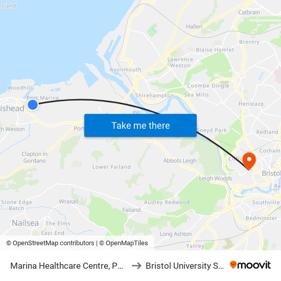 Marina Healthcare Centre, Portishead Harbour to Bristol University Student Union map