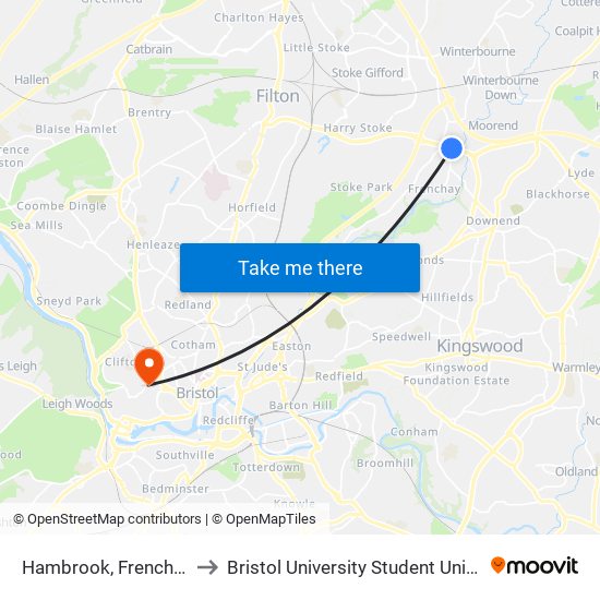 Hambrook, Frenchay to Bristol University Student Union map