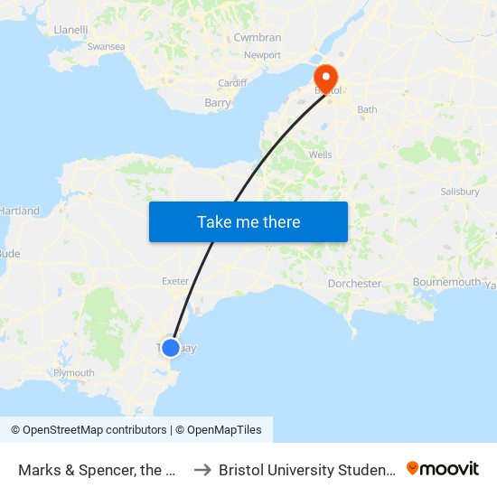 Marks & Spencer, the Willows to Bristol University Student Union map