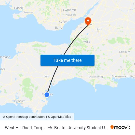 West Hill Road, Torquay to Bristol University Student Union map