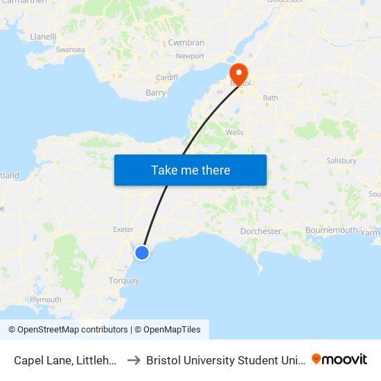 Capel Lane, Littleham to Bristol University Student Union map