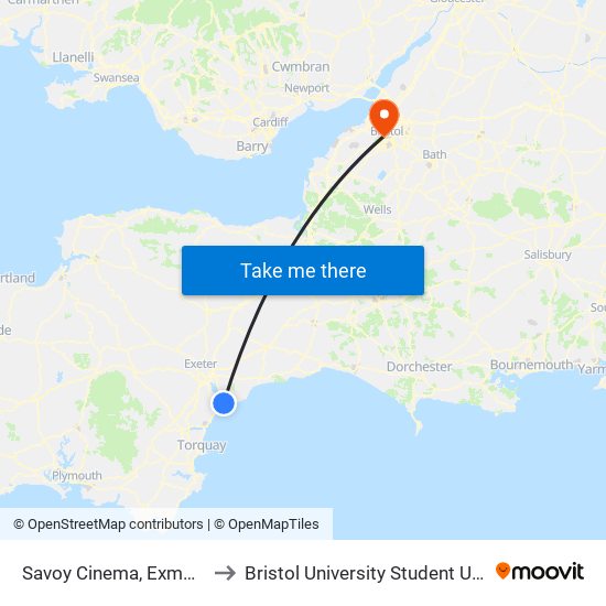 Savoy Cinema, Exmouth to Bristol University Student Union map