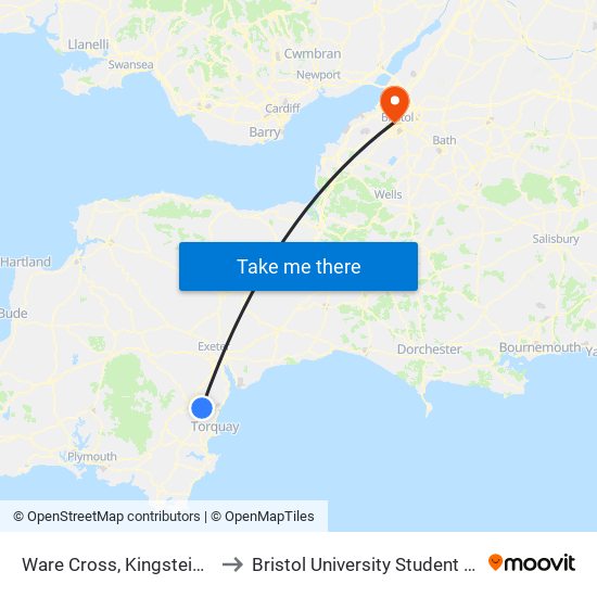 Ware Cross, Kingsteignton to Bristol University Student Union map