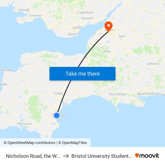 Nicholson Road, the Willows to Bristol University Student Union map