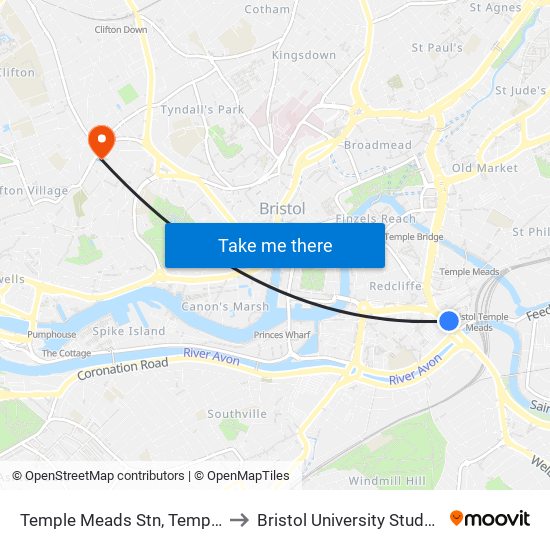 Temple Meads Stn, Temple Meads to Bristol University Student Union map