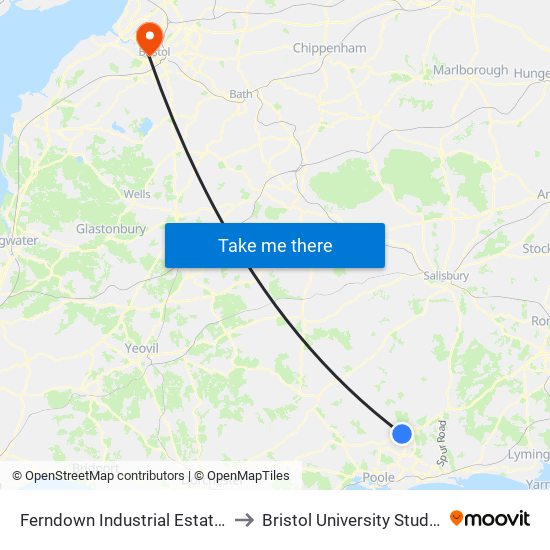 Ferndown Industrial Estate, Stapehill to Bristol University Student Union map