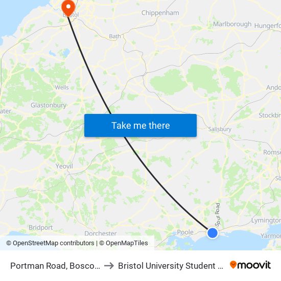 Portman Road, Boscombe to Bristol University Student Union map