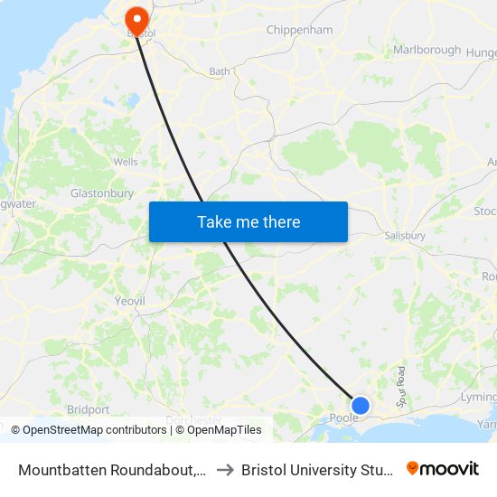 Mountbatten Roundabout, Wallisdown to Bristol University Student Union map