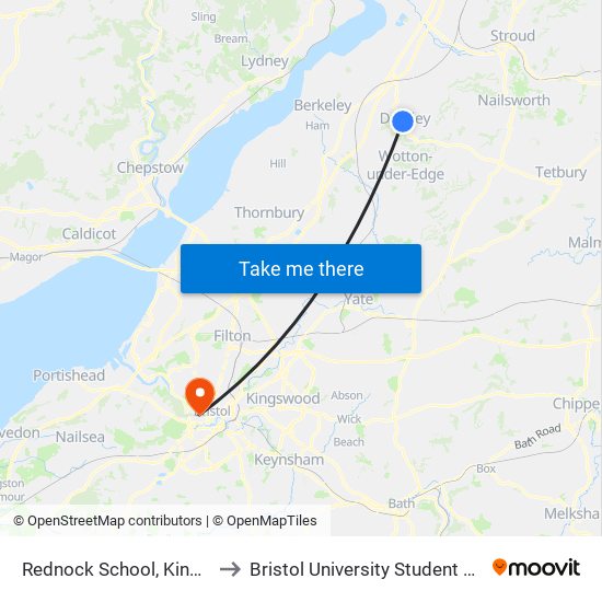 Rednock School, Kingshill to Bristol University Student Union map