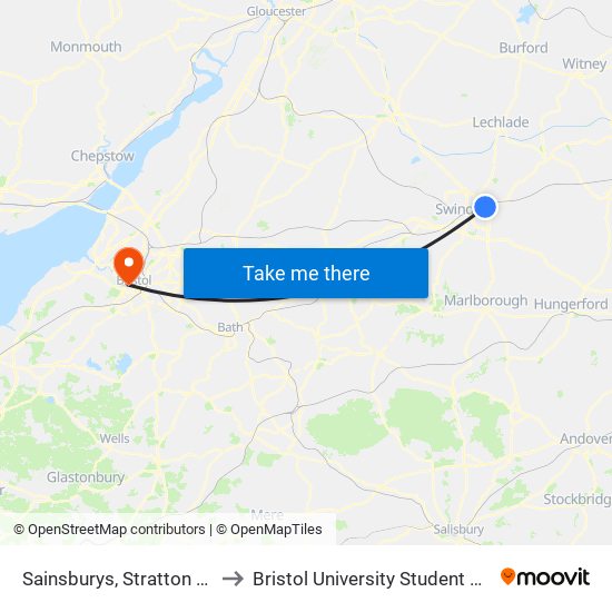 Sainsburys, Stratton Park to Bristol University Student Union map