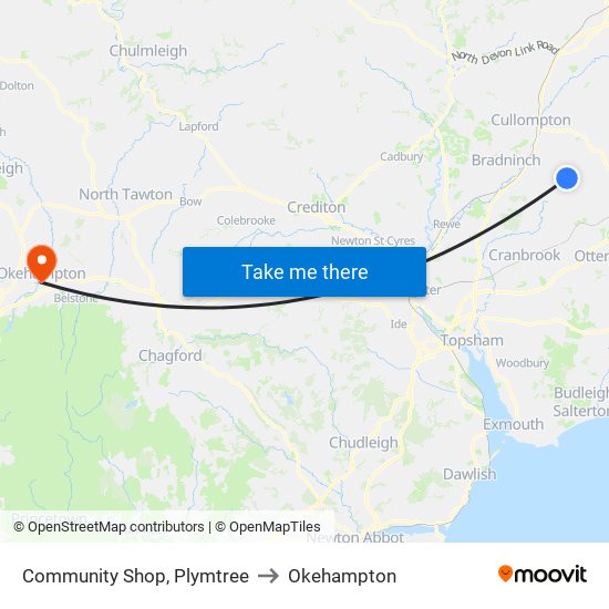 Community Shop, Plymtree to Okehampton map