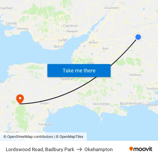 Lordswood to Okehampton map