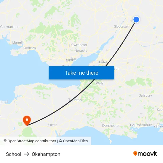 School to Okehampton map