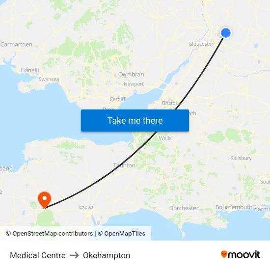Medical Centre to Okehampton map