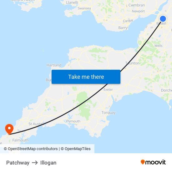 Patchway to Illogan map