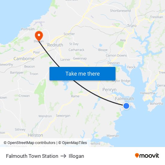 Falmouth Town Station to Illogan map
