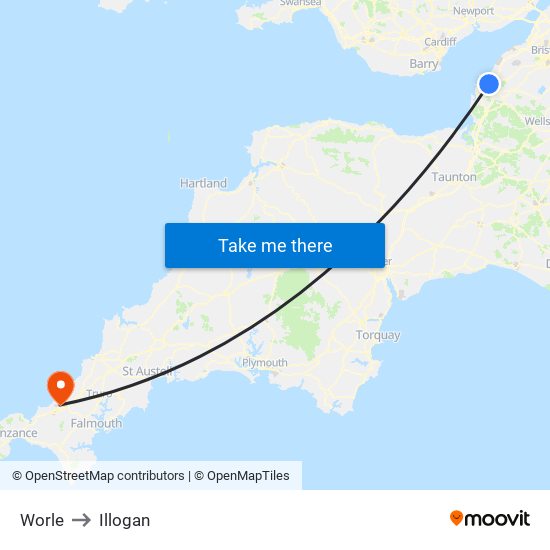 Worle to Illogan map