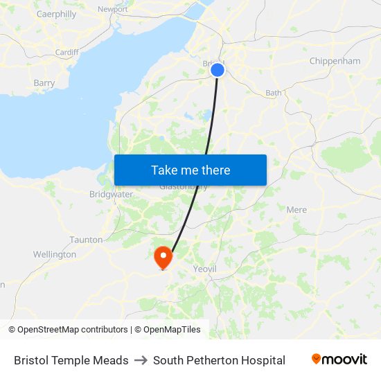 Bristol Temple Meads to South Petherton Hospital map