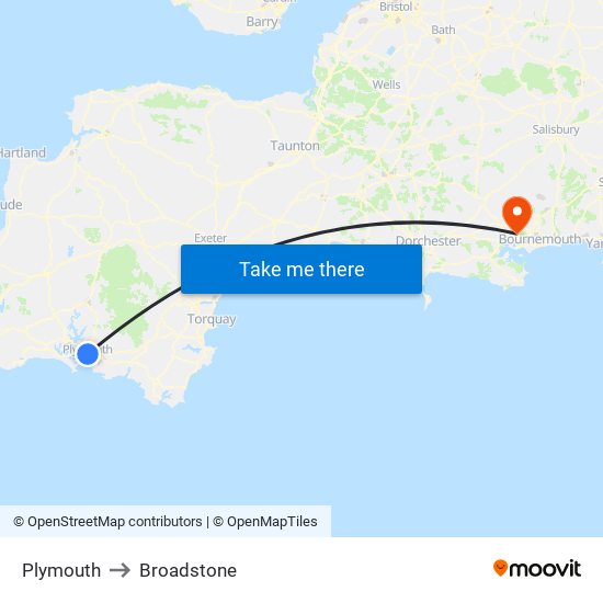 Plymouth to Broadstone map