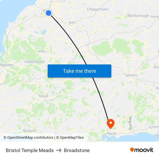 Bristol Temple Meads to Broadstone map