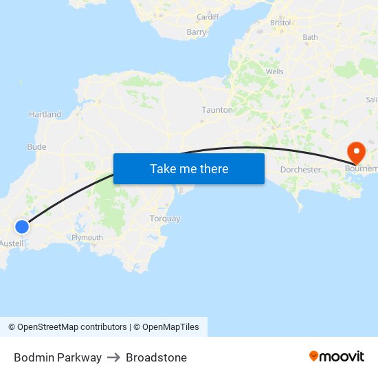 Bodmin Parkway to Broadstone map