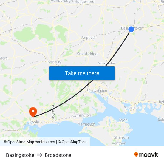 Basingstoke to Broadstone map