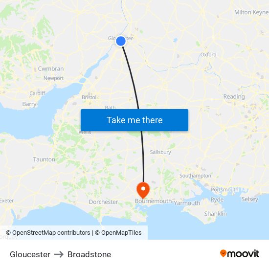 Gloucester to Broadstone map