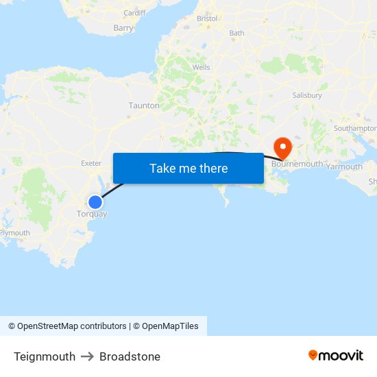 Teignmouth to Broadstone map