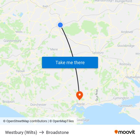 Westbury (Wilts) to Broadstone map