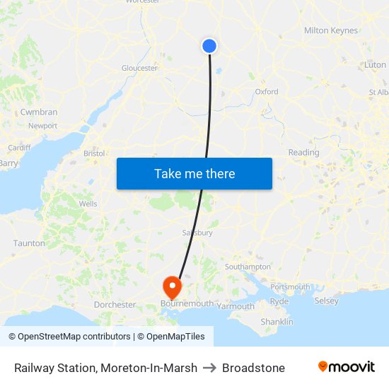 Railway Station, Moreton-In-Marsh to Broadstone map