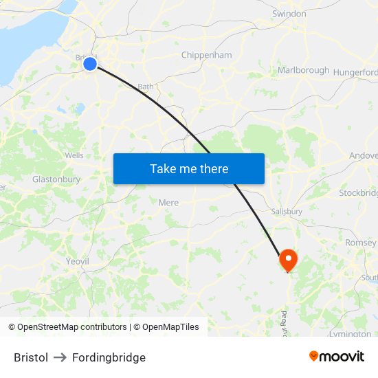 Bristol to Fordingbridge map