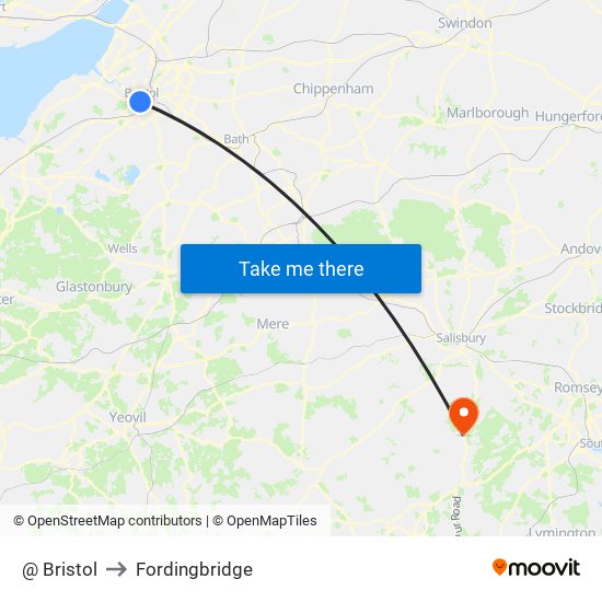 @ Bristol to Fordingbridge map