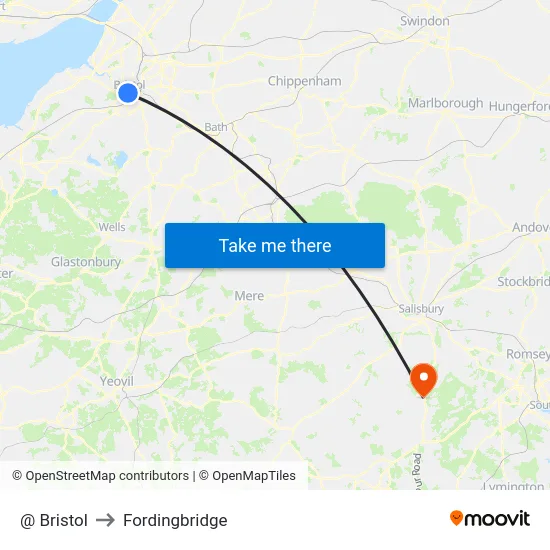 @ Bristol to Fordingbridge map