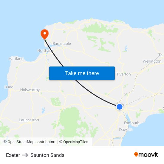 Exeter to Saunton Sands map