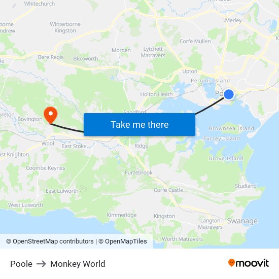 Poole to Monkey World map