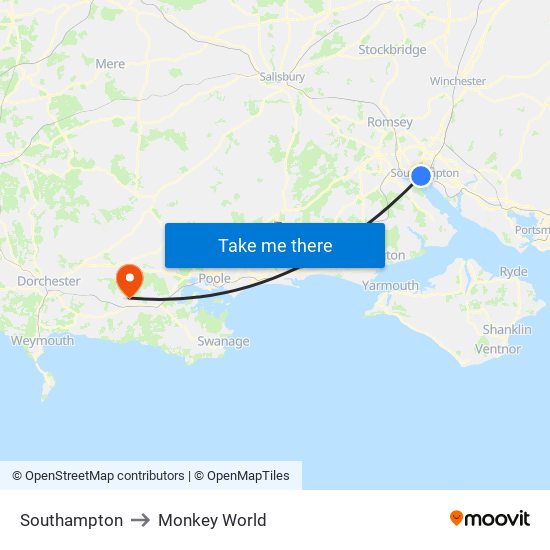 Southampton to Monkey World map